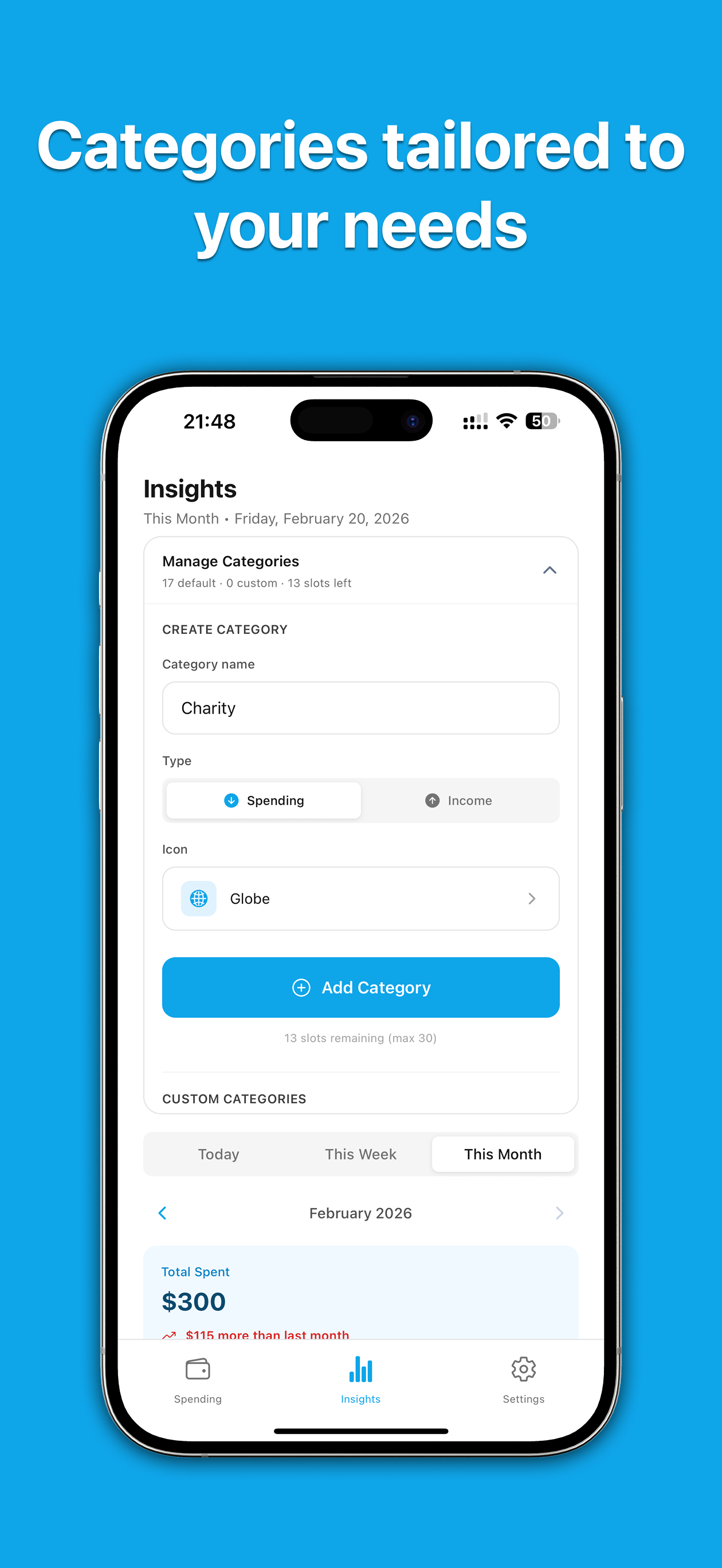 Saivly custom categories view